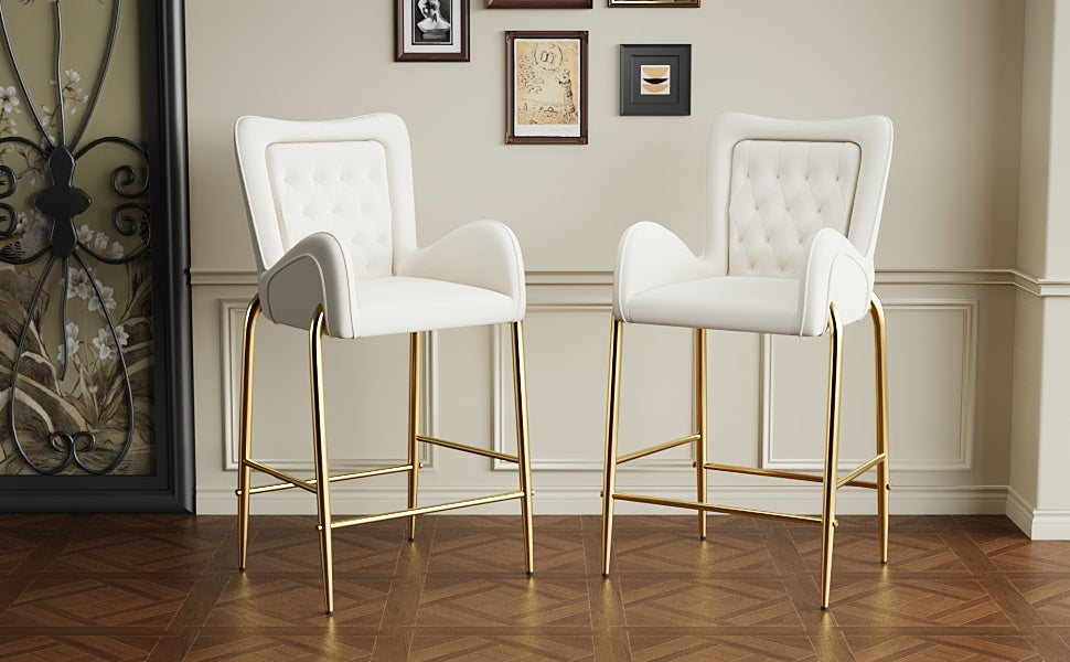 28.75 Inch Counter Height Bar Stools Set of 2 - Velvet Upholstered Barstools with Golden Metal Legs, Adjustable Swivel Bar Chairs for Kitchen Island, Breakfast Nook & Home Bar Decor