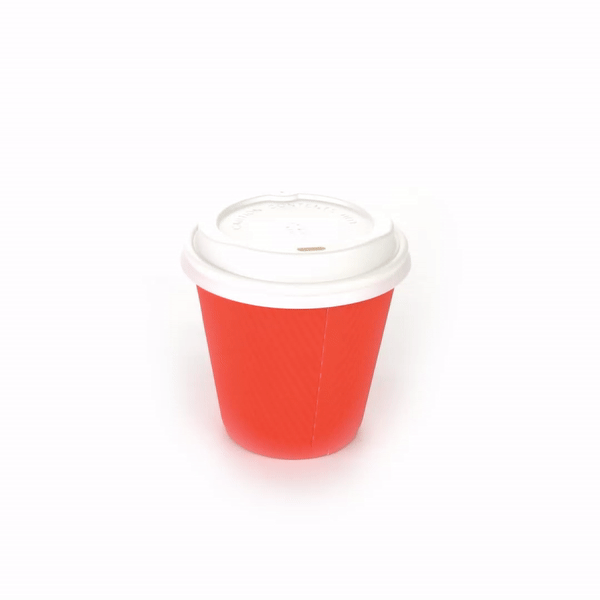 8 oz Tangerine Orange Ripple Wall Paper Coffee Cups with White Lids - 3.5