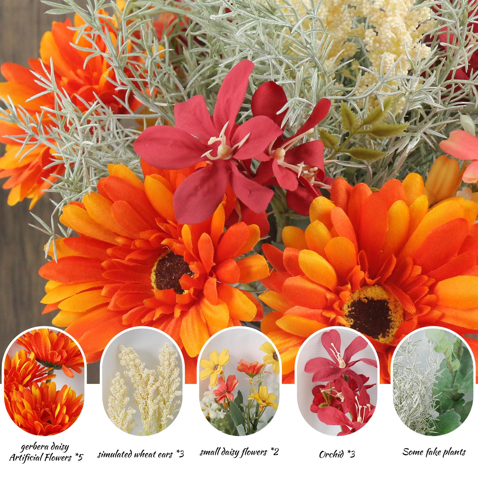 Artificial Fall Flowers in Vase - Seasonal Fake Floral Arrangement Centerpiece for Tables, Kitchen & Coffee Table Decor | Perfect for Thanksgiving, Autumn Home Decor & Seasonal Party Decoration