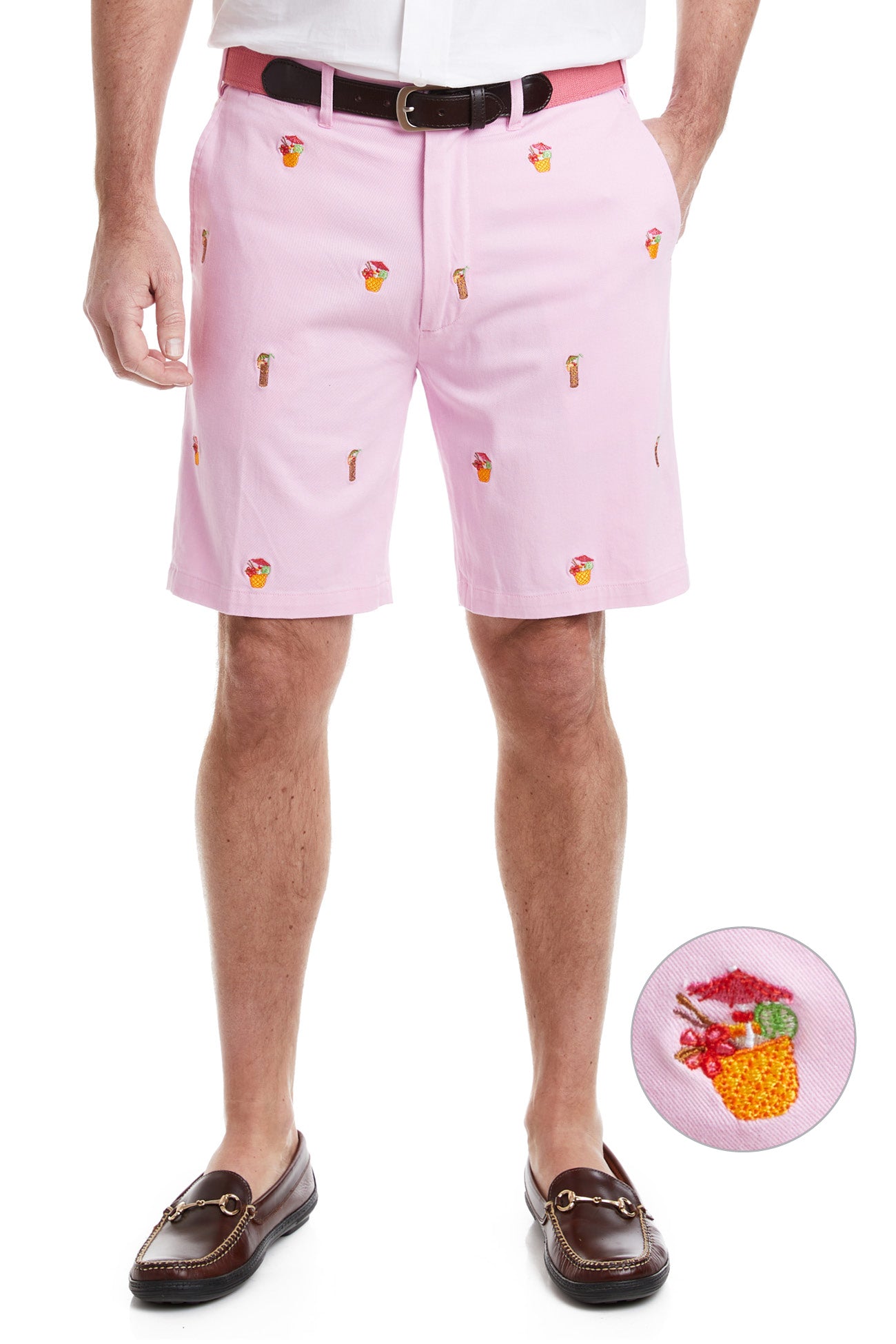 Cisco Short Stretch Twill Pink Hawaiian Shirt with Tiki and Coconut Drinks Print - Perfect for Beach Parties, Luaus & Summer Vacations
