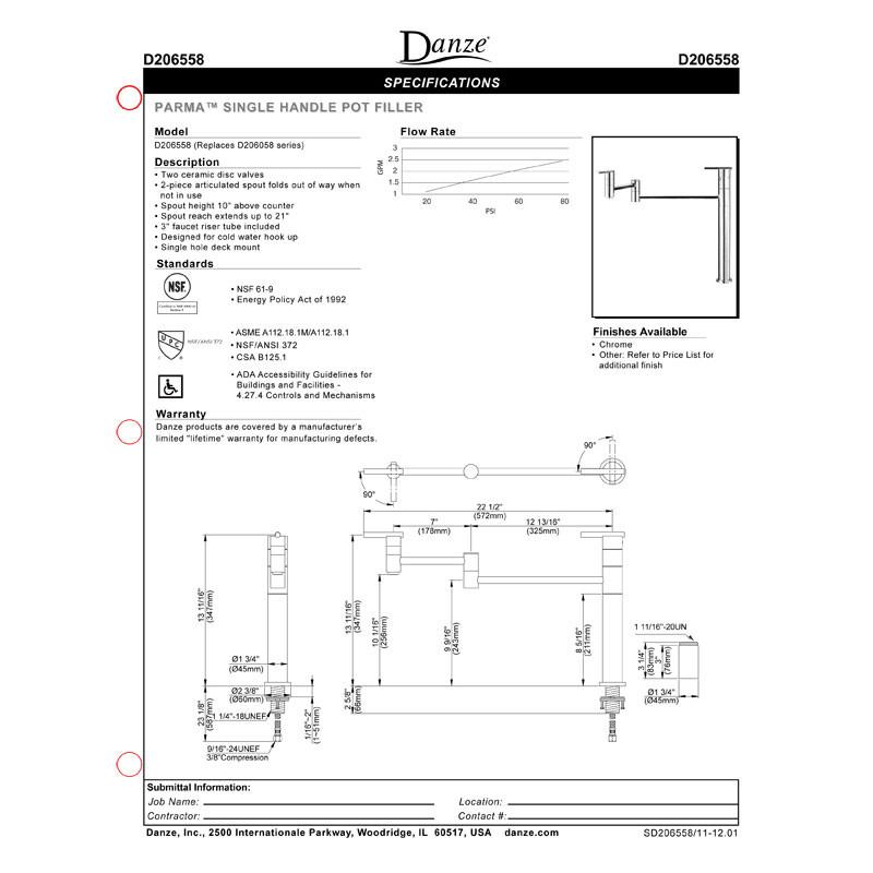 Danze Parma Modern Deck Mount Pot Filler Faucet - Stainless Steel Finish for Kitchen Sink, Stove & Cooking Area - Perfect for Filling Pots, Pans & Large Containers