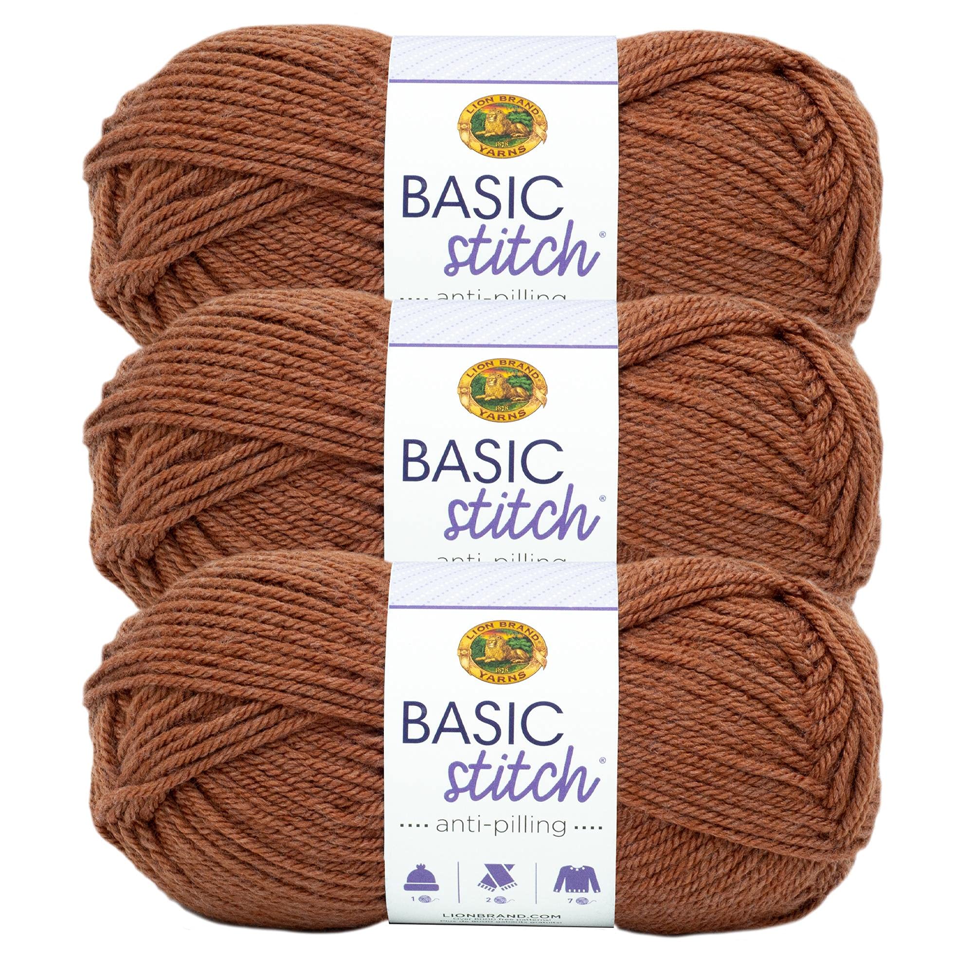 Lion Brand Yarn Basic Stitch Anti-Pilling Knitting Yarn - Soft Crochet Yarn for Scarves, Hats & Blankets (3-Pack, Russet Heather) - Perfect for DIY Knitting Projects & Handmade Gifts