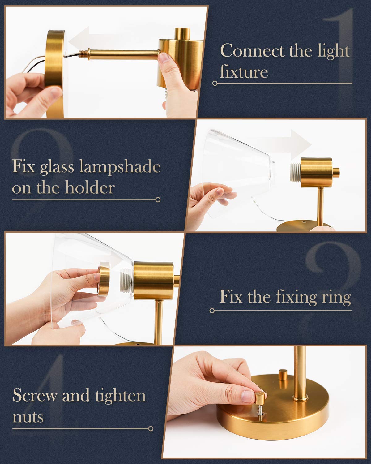 LMS Gold Bathroom Vanity Light Fixtures - 2 Light Modern Bathroom Sconce with Clear Glass Shade, LMS-100 - Perfect for Bathroom, Powder Room, and Dressing Room Lighting