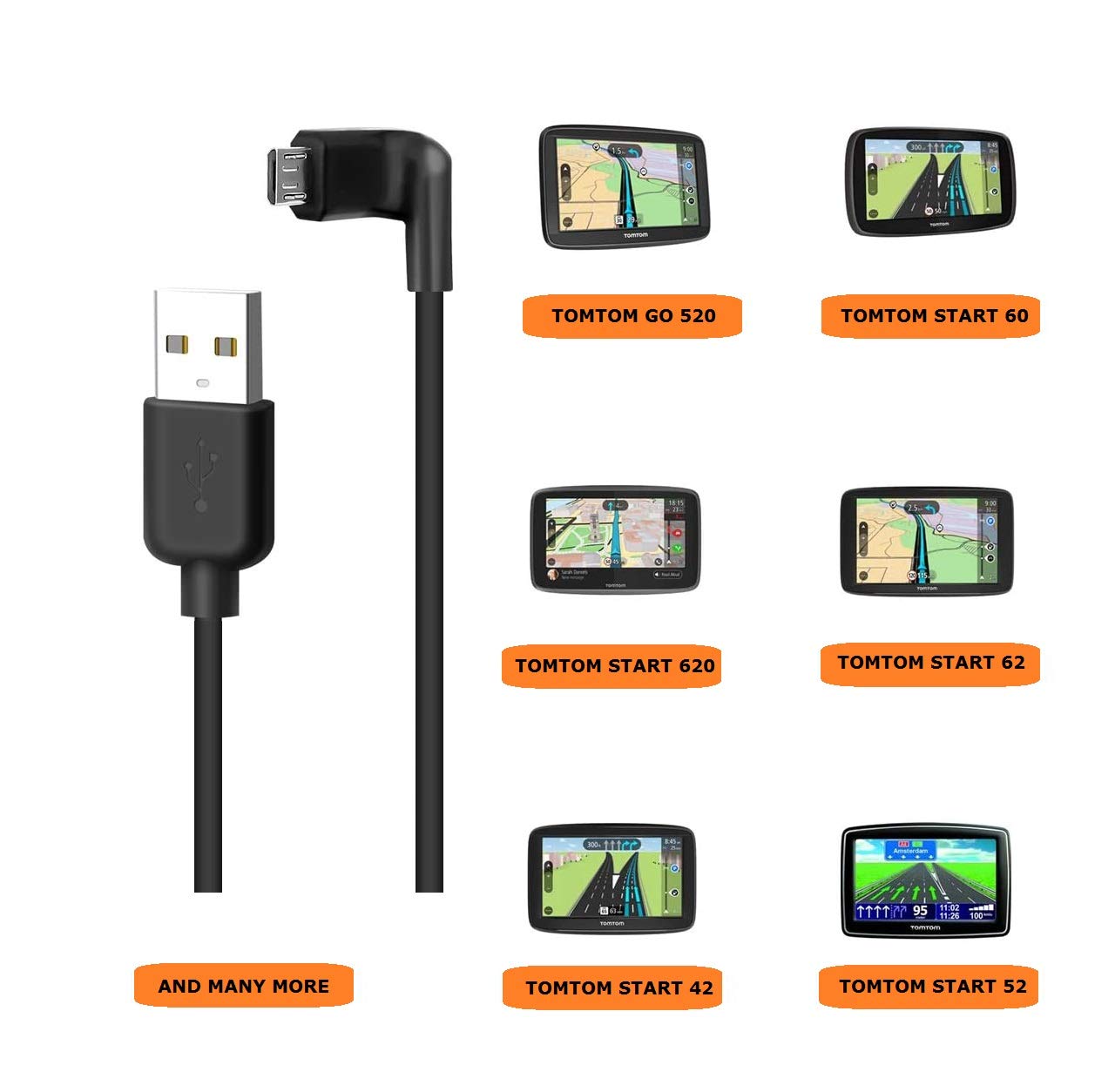 Right Angle Micro USB Charging Cable for TomTom GPS - 1.5m Data Sync & Charge Cord for Car, PC & Home Use - Durable Fast Charging USB Cable for Navigation Devices