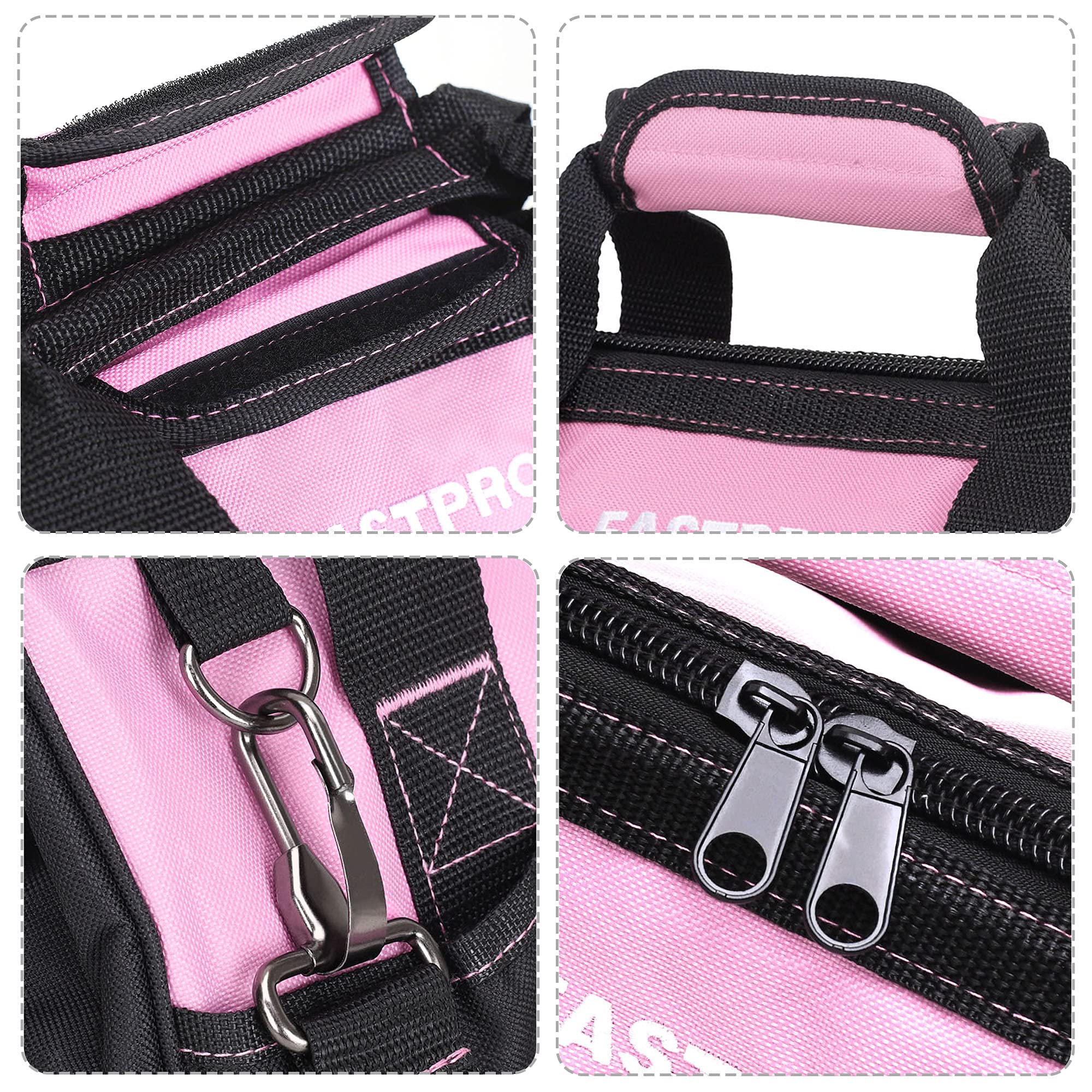FASTPRO 14-Inch Pink Tool Bag for Women - Durable Zip-Top Wide Mouth Open Tool Organizer with Adjustable Shoulder Strap - Perfect for Electricians, Plumbers & DIY Home Improvement Projects