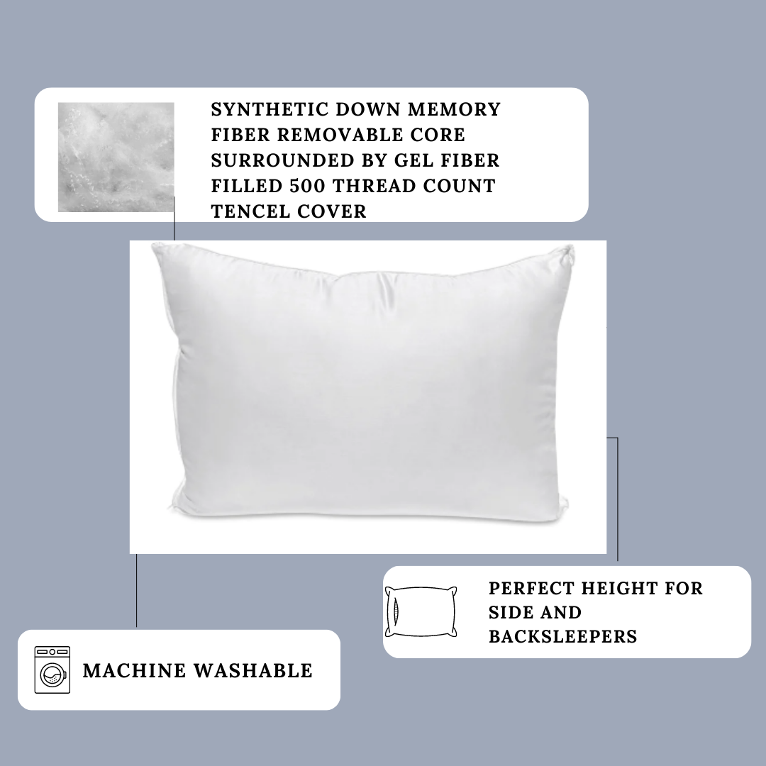 Dual Layer Comfort Pillow for Neck and Back Support - Medium Firmness for Side & Back Sleepers - Perfect for Home, Office & Travel Use