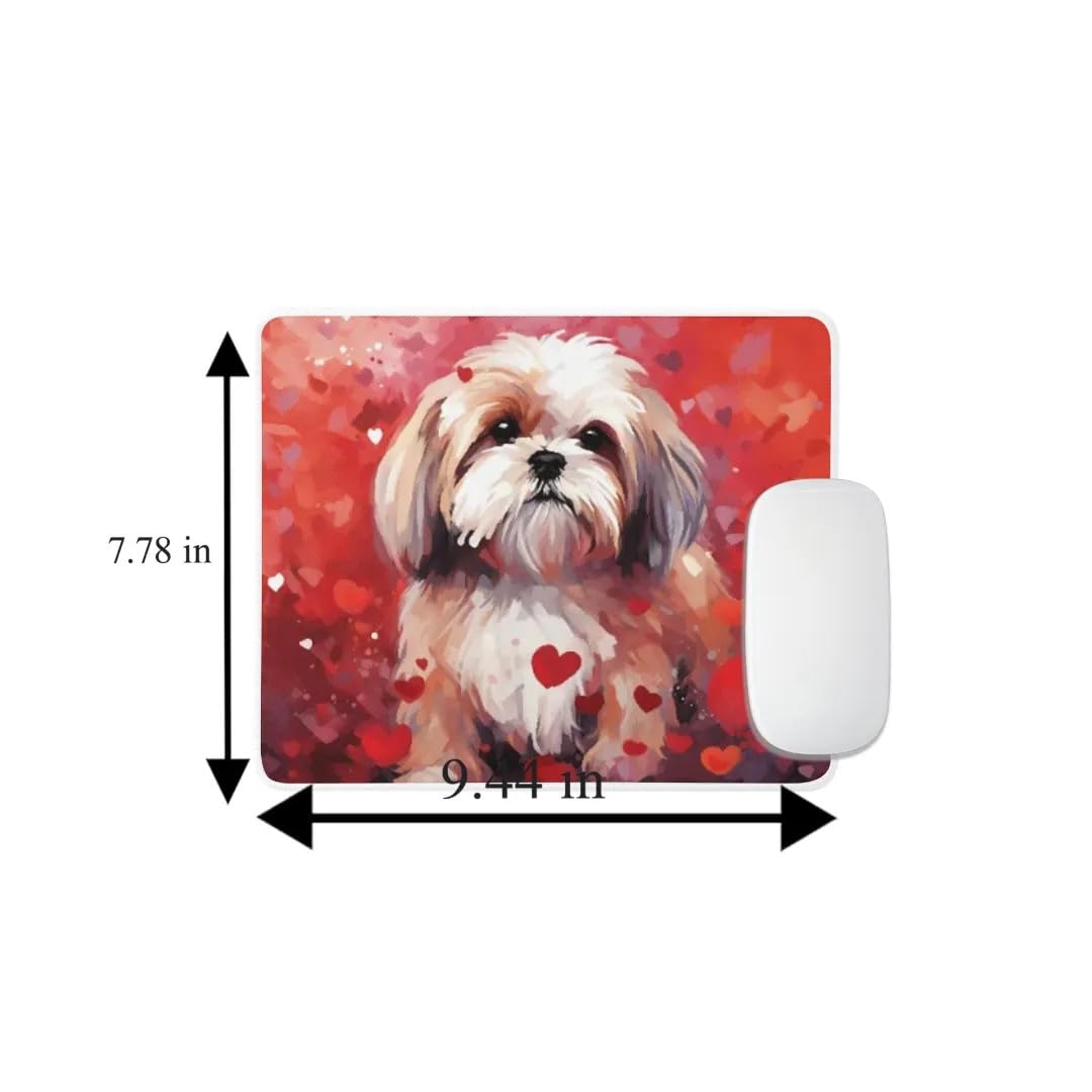 Non-Slip Rubber Mouse Pad with Shih Tzu Dog & Red Hearts Pattern - Cute Puppy in Love Design for Home Office, Work Desk, Computer & Laptop - Perfect Gift for Dog Lovers (Ideal for Work, Gaming & Pet-Themed Decor)