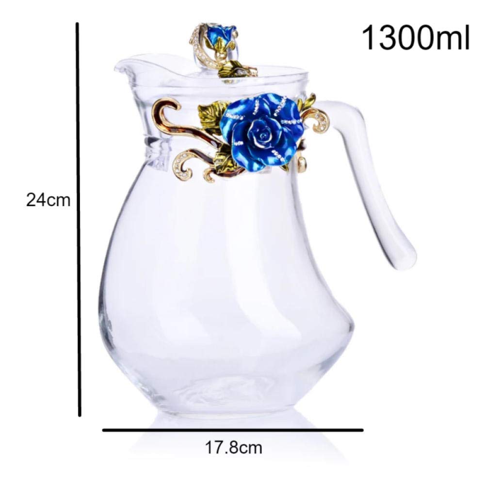 Blue Rose Glass Teapot 1300ml - Heat Resistant for Hot & Cold Drinks, Perfect for Tea, Coffee & Infusions - Ideal for Home, Office & Gift Giving