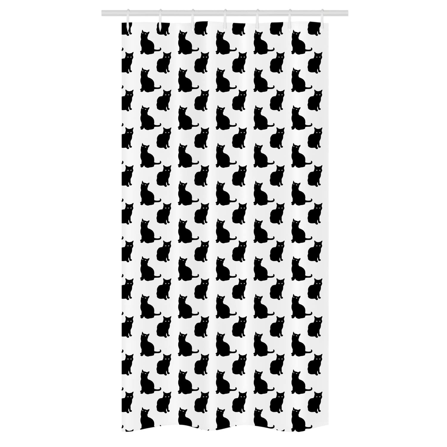 Ambesonne Black Cat Shower Curtain - Playful White Backdrop with Friendly Cat Design, 36x72 Inch Bathroom Decor Set with Hooks - Perfect for Pet Lovers' Bathroom & Kids' Room Decor