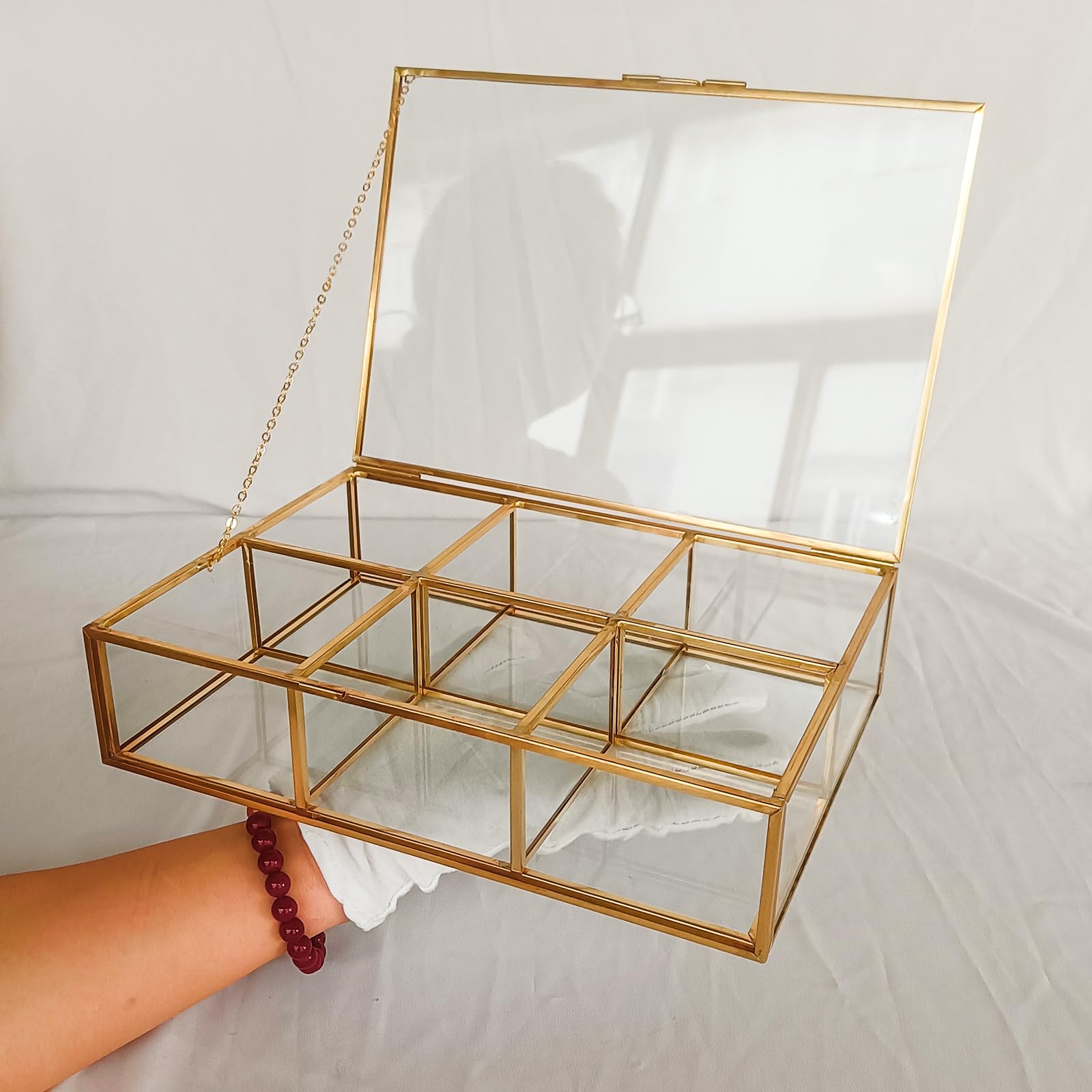 Premium Glass Tea Bag Organizer with Lid - 6 Compartment Clear Storage Box for Tea Bags, Coffee & Sugar Packets - Countertop Display Case for Kitchen, Office or Gift Use