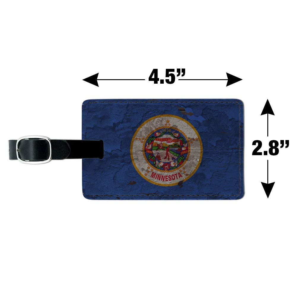 Vintage Minnesota State Flag Design - Distressed Rectangle Leather Luggage Tag & ID Card Holder | Perfect for Travel Bags, Backpacks, and Suitcases