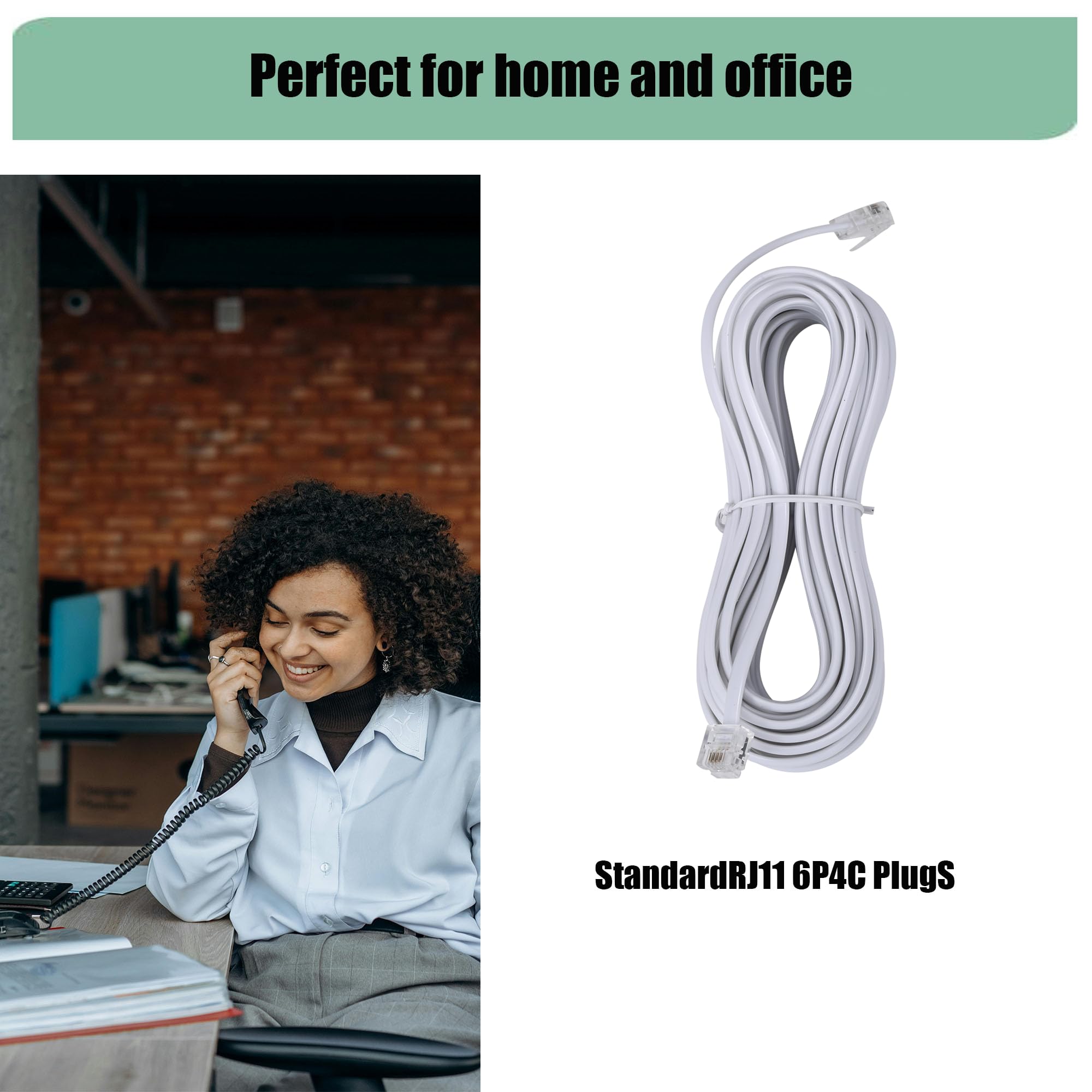 TOYAYAYO 100ft Long Telephone Extension Cord - White RJ11 Phone Cable with 1 In-Line Coupler & 30 Cable Clips - Ideal for Home, Office & Telecom Installations