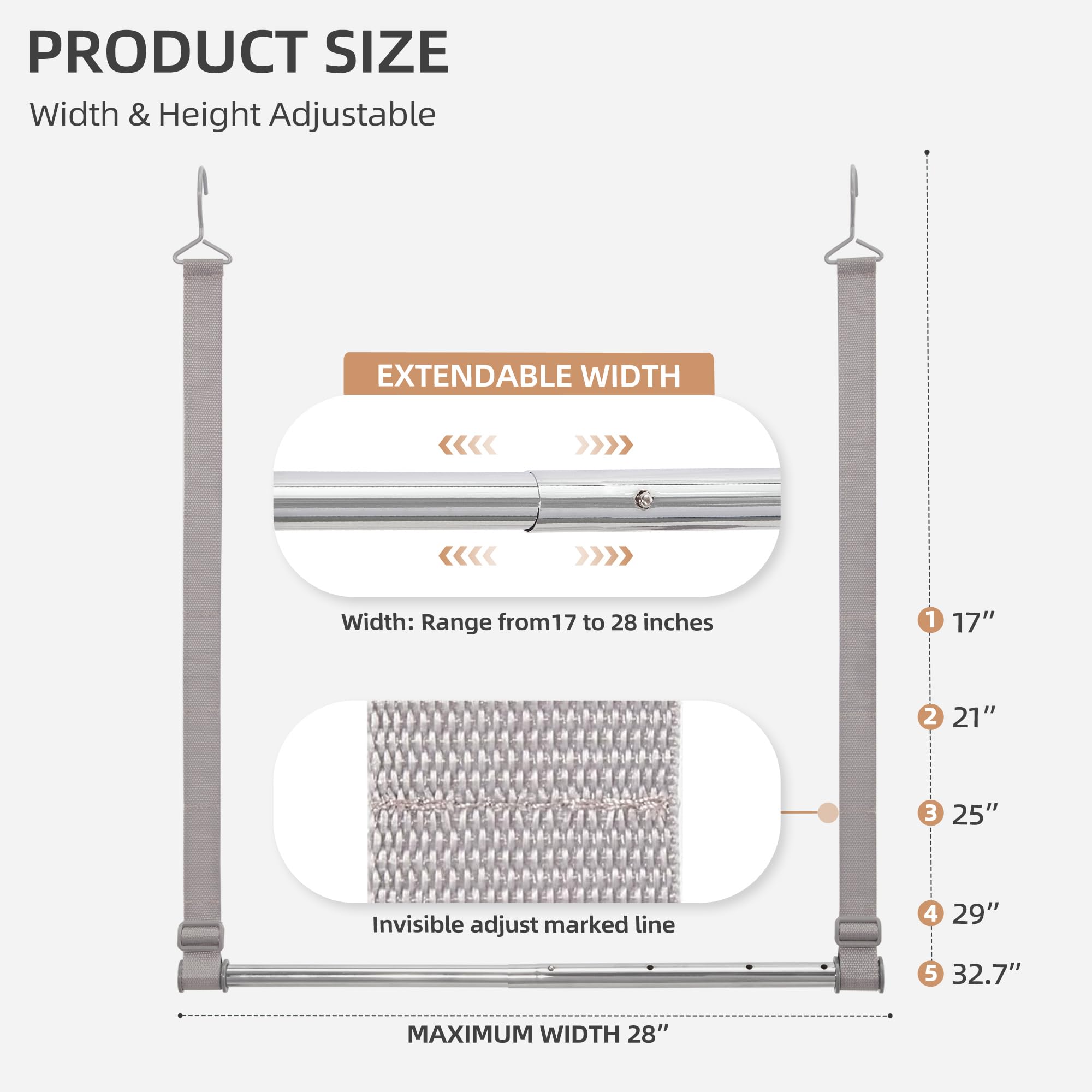 STORAGE MANIAC Adjustable Hanging Closet Rod Organizer - Extendable Space Saving Clothes Hanger Bar for Wardrobe - Double Rod Closet Extender (1 Pack, Webbing) - Perfect for Small Closets, Dorm Rooms & Apartment Organization