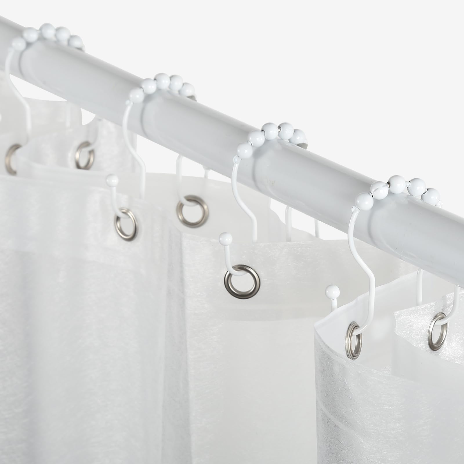 Goowin 12 Pack Stainless Steel Shower Curtain Hooks - Rustproof Smooth Sliding Anti-Drop Double Rings for Bathroom, Hotel & Dorm - Perfect for Standard Curtain Rods (White)