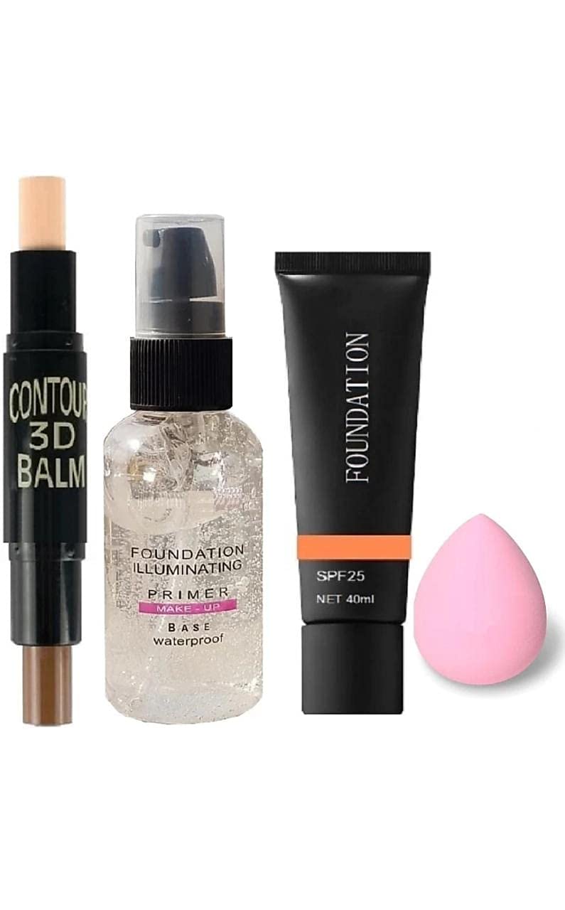 PLETHORA Highlighter & Contour Stick - Face Primer with SPF, Foundation Makeup Sponge Blender (4-Pack) | Perfect for Everyday Glam & On-The-Go Touch Ups