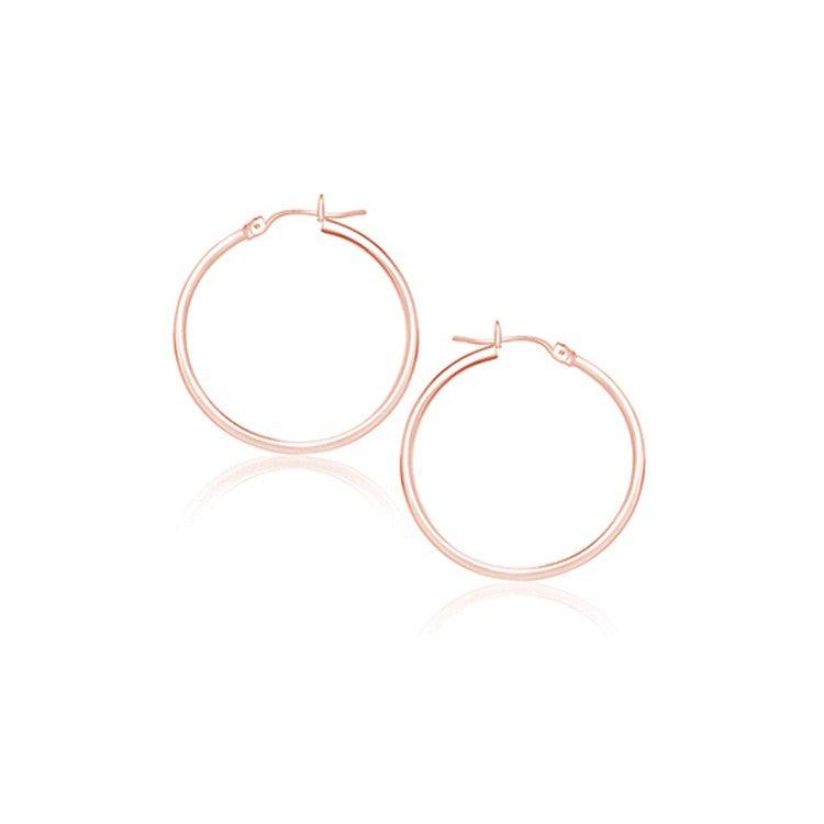 14K Rose Gold Polished Hoop Earrings (25mm) - Elegant Dainty Everyday Jewelry for Women - Perfect for Work, Date Night & Special Occasions