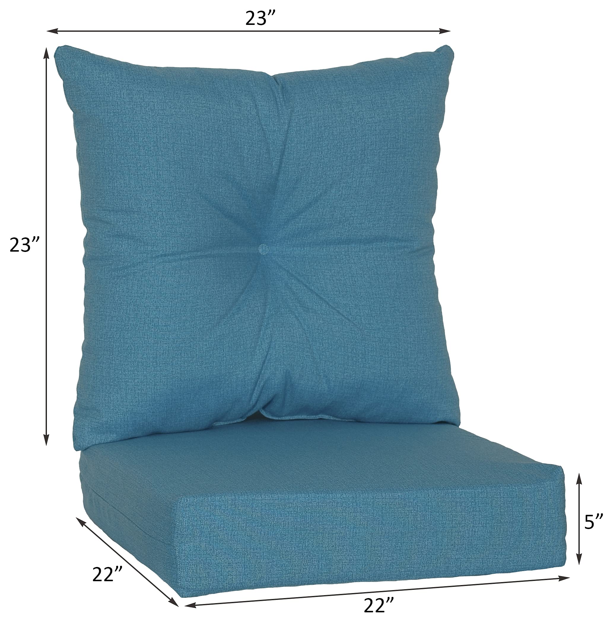 McHusk Lagoon 2-Piece Outdoor/Indoor Cushion Set - 22x22x5 Inch Seat & 23x23x7 Inch Back Cushion - Waterproof Patio Furniture Cushions for Garden, Poolside, and Deck Lounge Chairs