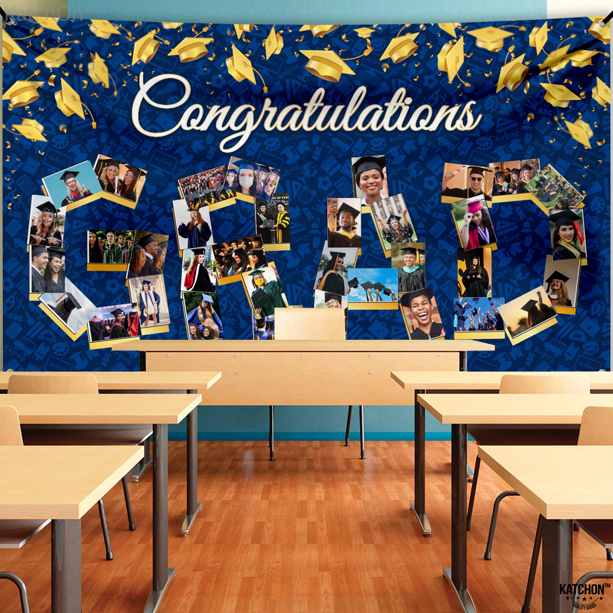 KatchOn Personalized Graduation Photo Banner 72x44 Inch - Class of 2025 Graduation Decorations | Blue Graduation Backdrop for Graduation Party, High School & College Ceremony Decor | Perfect for Graduation Photos, Party Decorations & Celebration Events