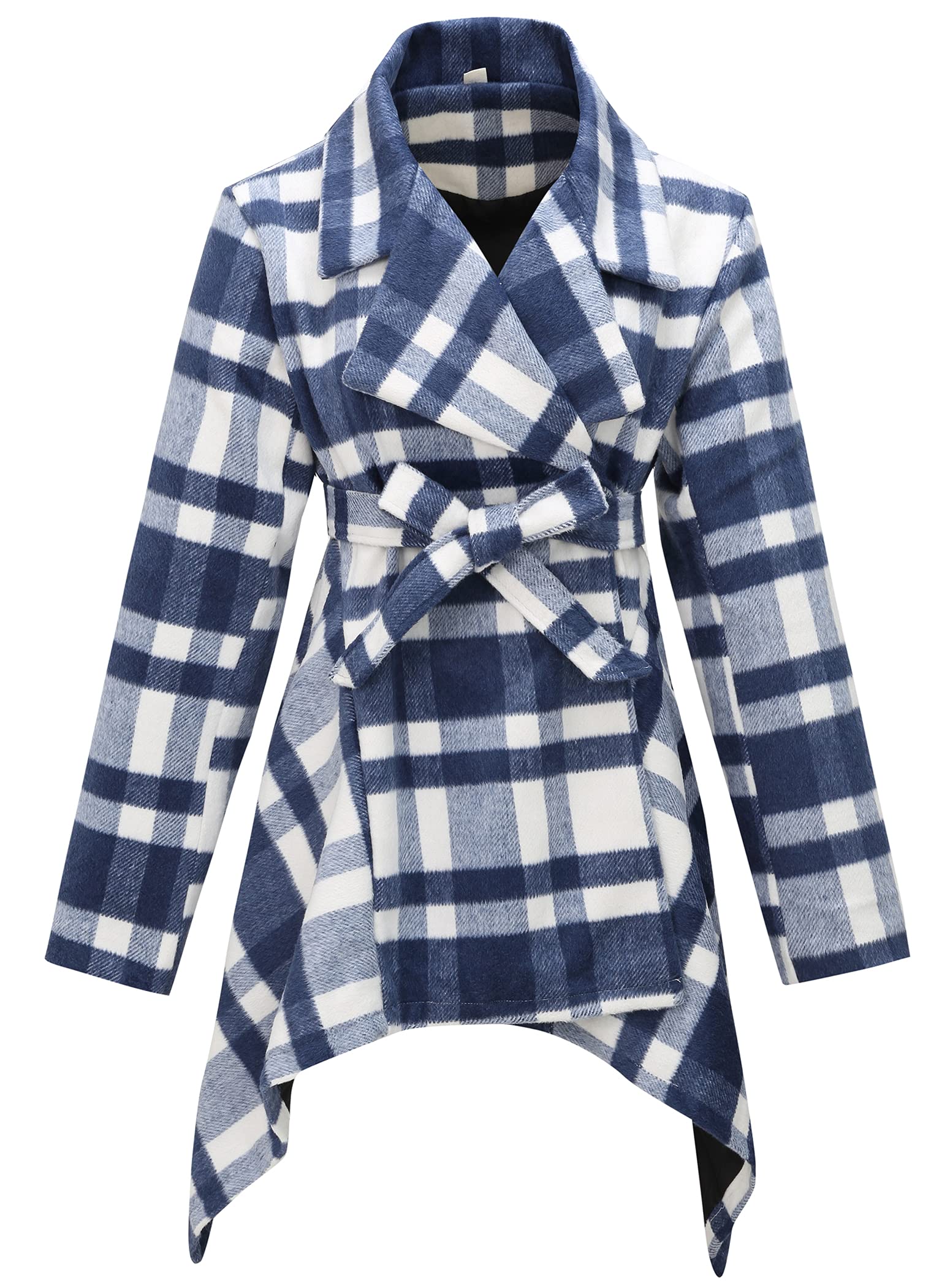PLREOSEVNTE Women's Wool Blend Belted Wrap Coat with Turn Down Collar & Asymmetric Hem - Perfect for Office, Fall Outfits & Winter Fashion