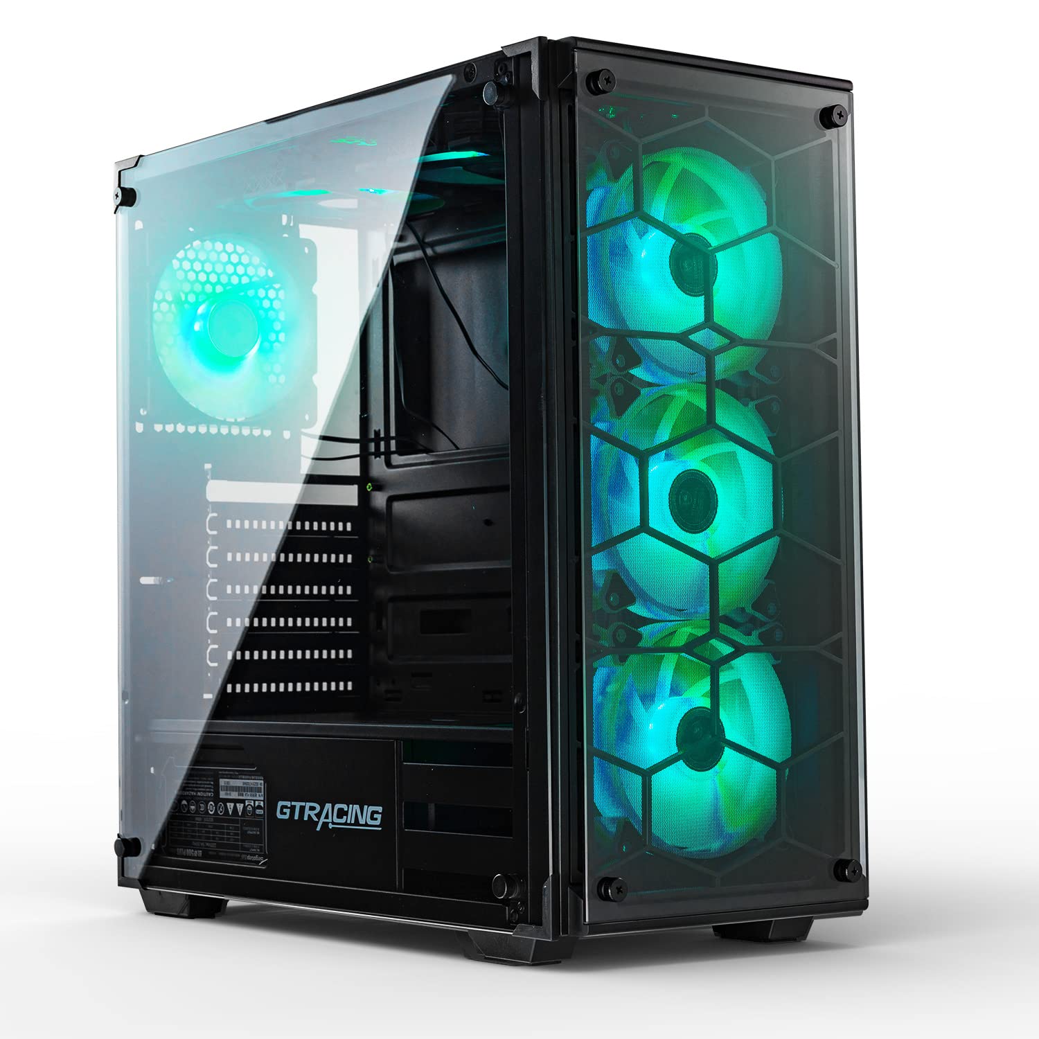 GTRACING ATX Mid-Tower PC Gaming Case - Tempered Glass Side & Front Panels, RGB Color Switch Button, USB 3.0 Ports (Black, No Fans Included) - Perfect for Gaming Rigs & Custom PC Builds