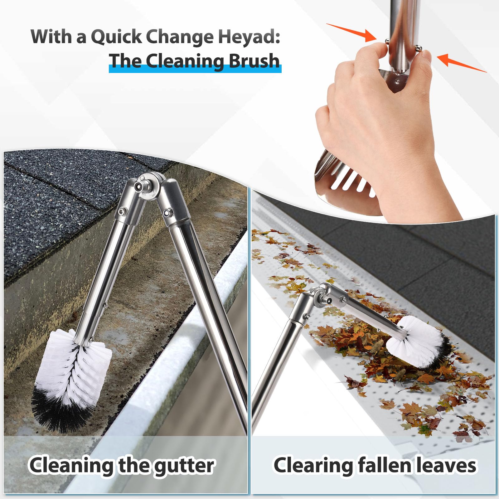 6.4FT Gutter Cleaning Kit with Brush & Scoop - Easy Leaves Removal for Homes & Gardens