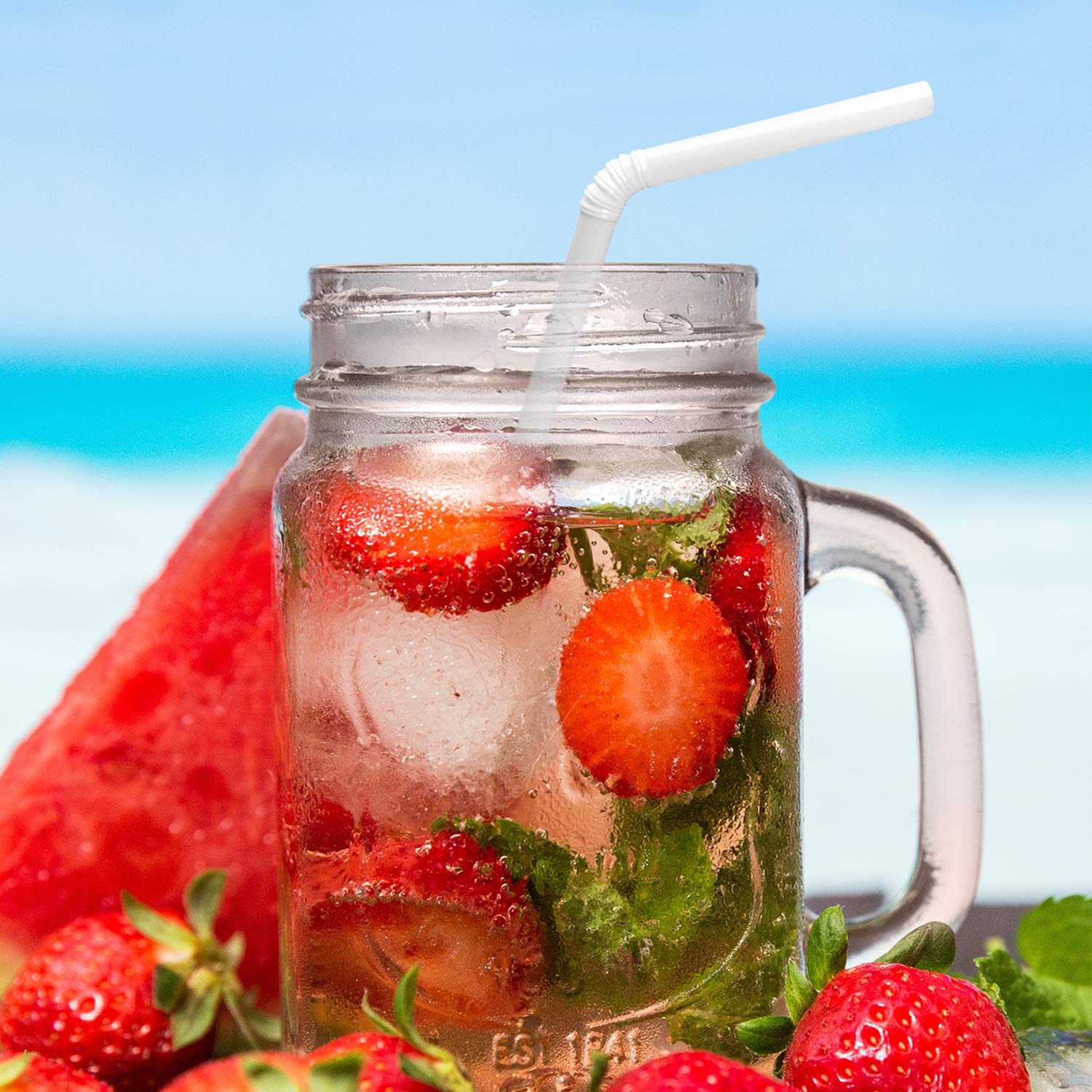 Individually Wrapped 7.75-Inch Disposable White Plastic Drinking Straws - 25 Packs of 380 (9,500 Straws) - Perfect for Parties, Restaurants, Cafes, and Events
