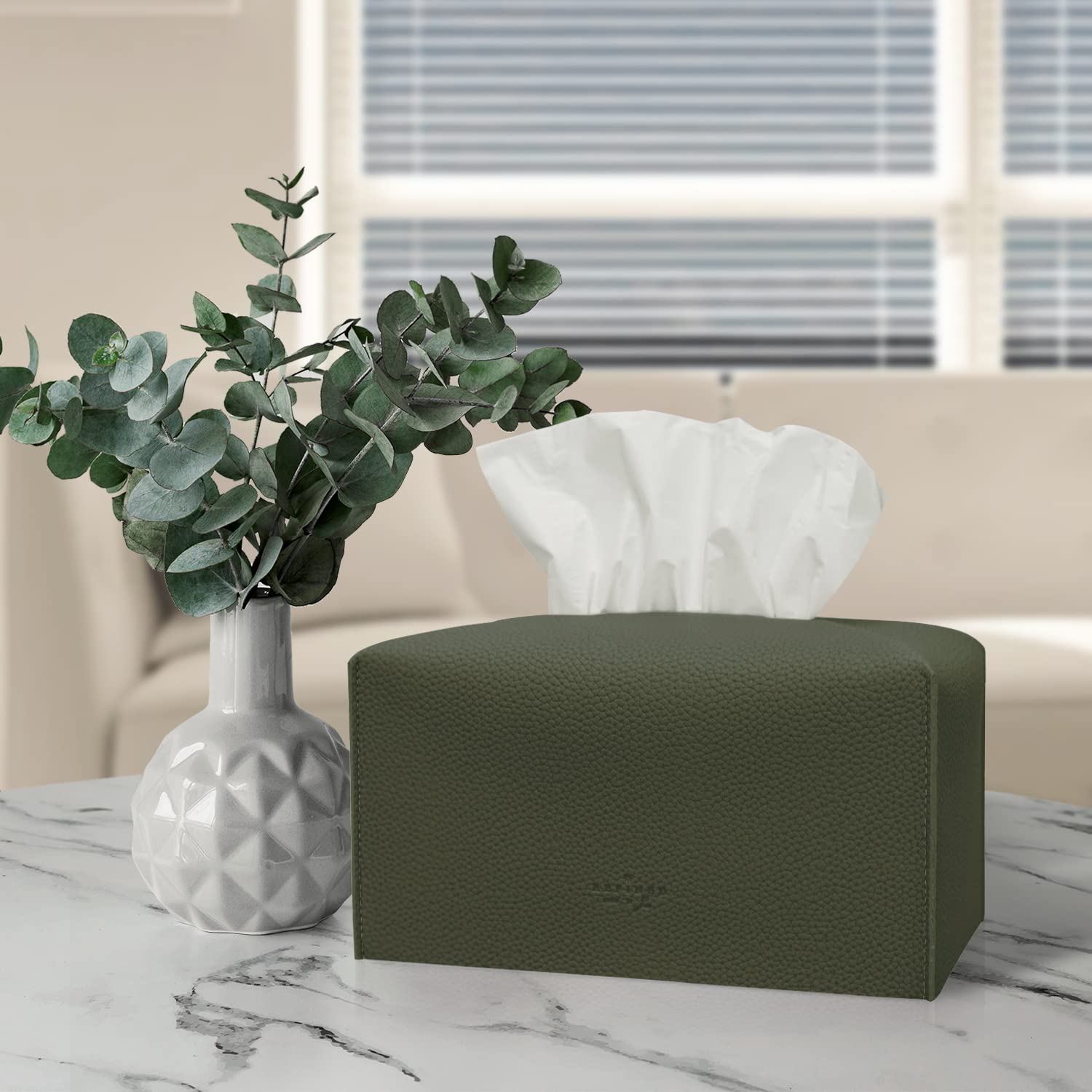 Carrotez Modern PU Leather Tissue Box Cover - Rectangular Decorative Holder for Bathroom, Vanity, Office Desk & Nightstand (9.5