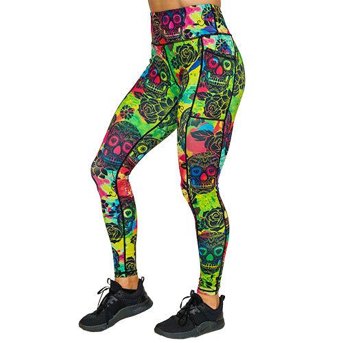 Trendy Tie Dye Skull Print Leggings for Women - Gothic Fashion, Yoga Pants, Halloween Costume & Festival Outfits