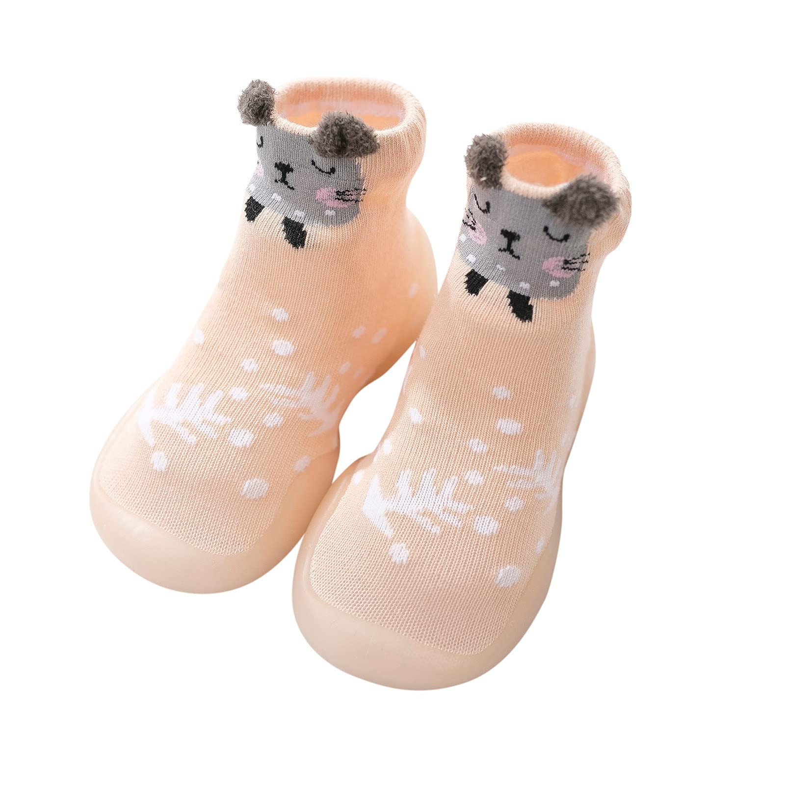 **Non-Slip Baby First Walking Shoes for Boys & Girls – Soft Elastic Toddler Shoes with Cute Cartoon Animal Design – Perfect for Indoor Play, Learning to Walk, and Everyday Comfort (Pink)**