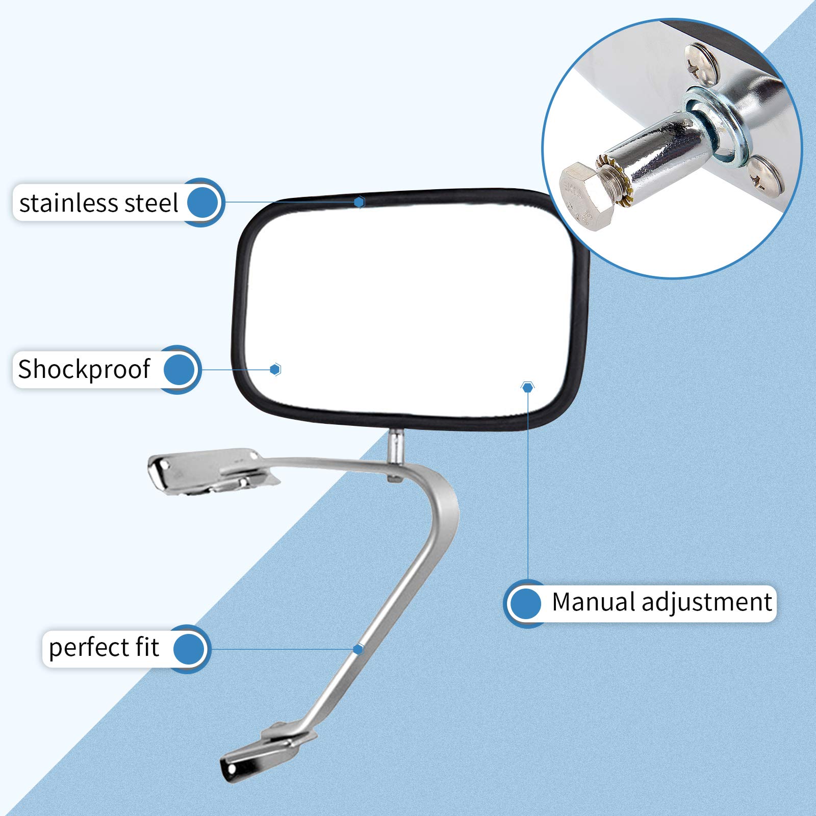 ECCPP Replacement Exterior Mirrors for 1980-1996 Ford Bronco F150, 1984-1990 Bronco II, 1991-1994 Explorer & 1980-1984 F100 Truck - Driver & Passenger Side - Perfect for Off-Roading, Towing & Daily Driving