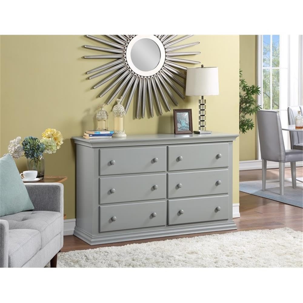 Universal Double Dresser for Nursery & Bedroom - 6 Spacious Drawers, Fully Assembled with Anti-Tip Kit, Gray Wooden Baby Dresser - Perfect for Organizing Baby Clothes, Blankets & Nursery Essentials