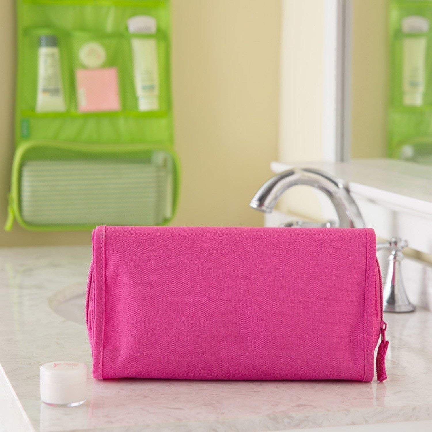 ADDCART Foldable Hanging Travel Cosmetic Bag - Waterproof Makeup Organizer Case & Toiletry Pouch for Women | Portable Wall-Mounted Dressing Kit with Multiple Pockets | Perfect for Travel, Camping & Home Organization