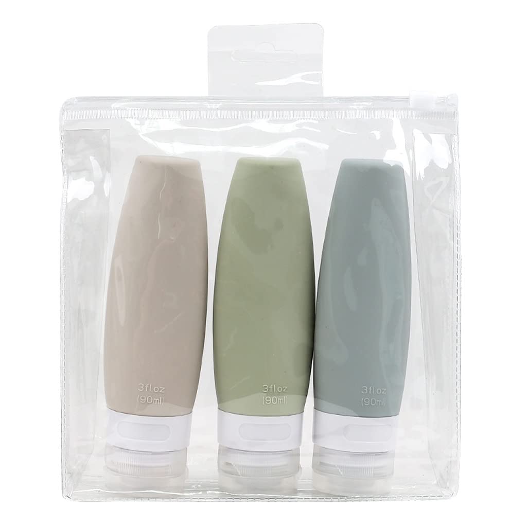 HXR Silicone Travel Bottles Set - 90ML Leak-Proof Toiletry Containers for Shampoo, Lotion & Shower Gel (3-Pack, Color B) | Perfect for Air Travel, Gym & Camping Essentials