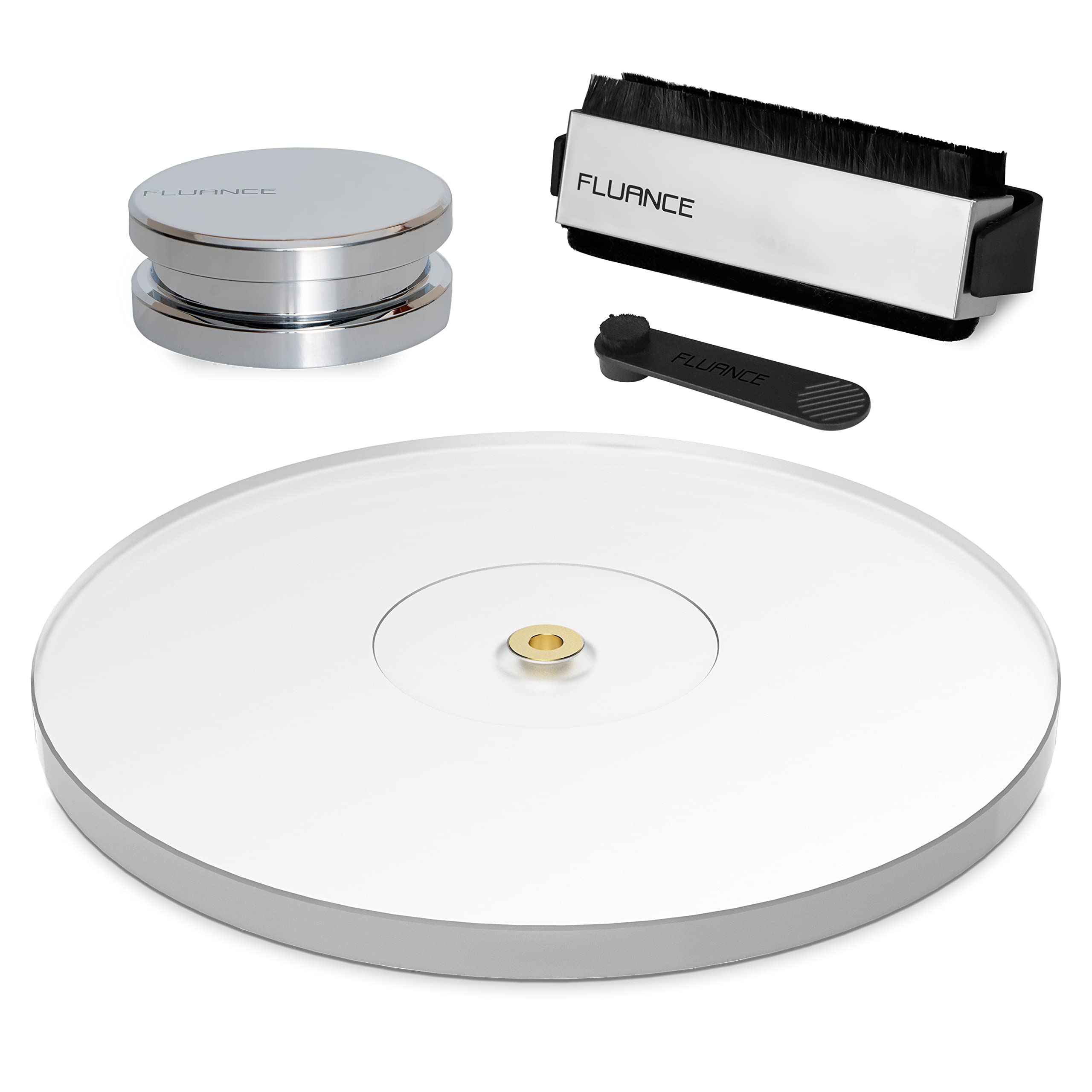 Fluance VB52AP03RW02 High-Fidelity Vinyl Turntable with Anti-Static Carbon Fiber Brushes, Frosted Acrylic Platter & Record Weight - Complete Record Player Accessory Kit for Audiophiles | Perfect for Home Listening, DJ Setup & Vinyl Collection Preservation