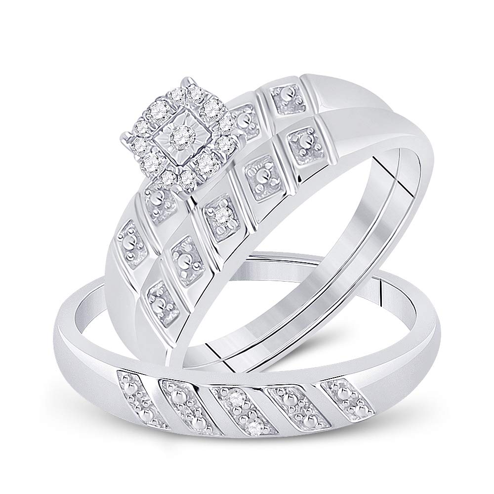 Sterling Silver His & Hers Round Diamond Wedding Band Set - 1/10 Cttw Matching Bridal Rings for Couples - Perfect for Anniversaries, Engagements & Romantic Gifts