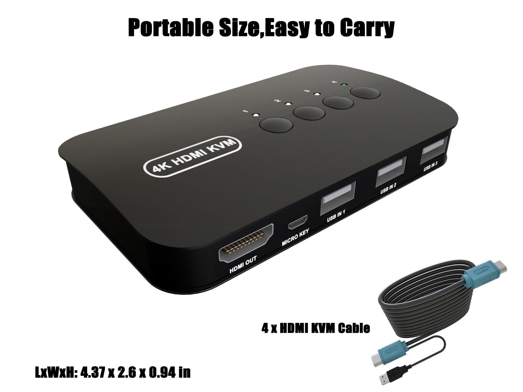 4 Port HDMI KVM Switch - Share Keyboard, Mouse, Printer & USB Devices Between 4 Computers | Supports 4K@30Hz | Includes 4 HDMI Cables & Desktop Controller | Perfect for Home Office, Gaming & Multi-PC Workstations