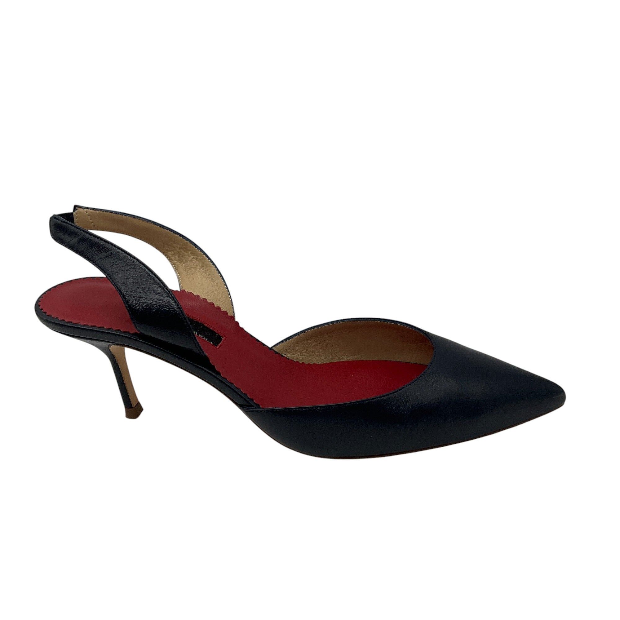 Carolina Herrera Navy Blue Leather Slingback Pumps for Women | Elegant High Heel Dress Shoes for Office, Party & Evening Wear