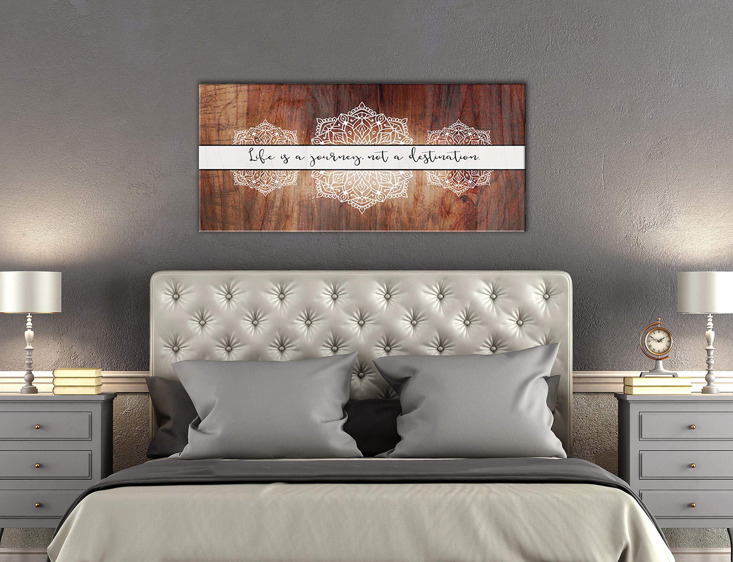 Boho Life Is A Journey Sign - Large Bohemian Floral Canvas Wall Art for Bedroom, Modern Framed Home Decor Poster (60x27 Inches, Brown) | Perfect for Living Room, Nursery & Boho Style Interior Design