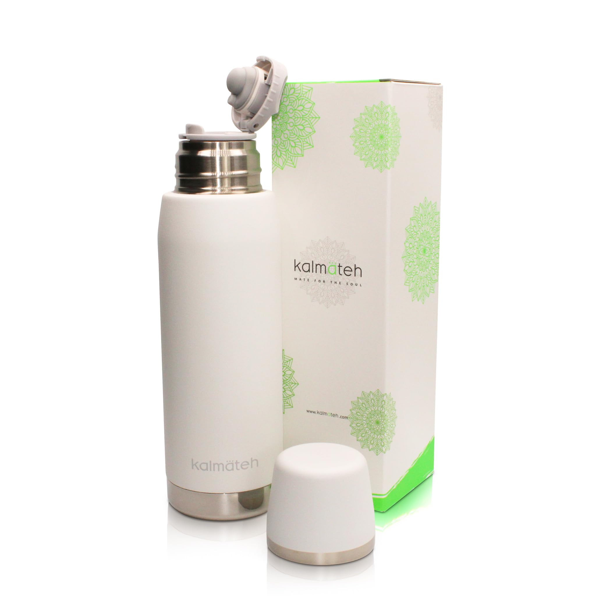 Premium Organic Yerba Mate Kit - Complete Set with Modern Mate Gourd, Insulated Thermos, Stainless Steel Bombilla & Cleaning Brush | Includes Unsmoked Yerba Mate & Durable Matera Backpack with Storage Compartments (White) | Perfect for Outdoor Adventures, Camping & Daily Energy Boost