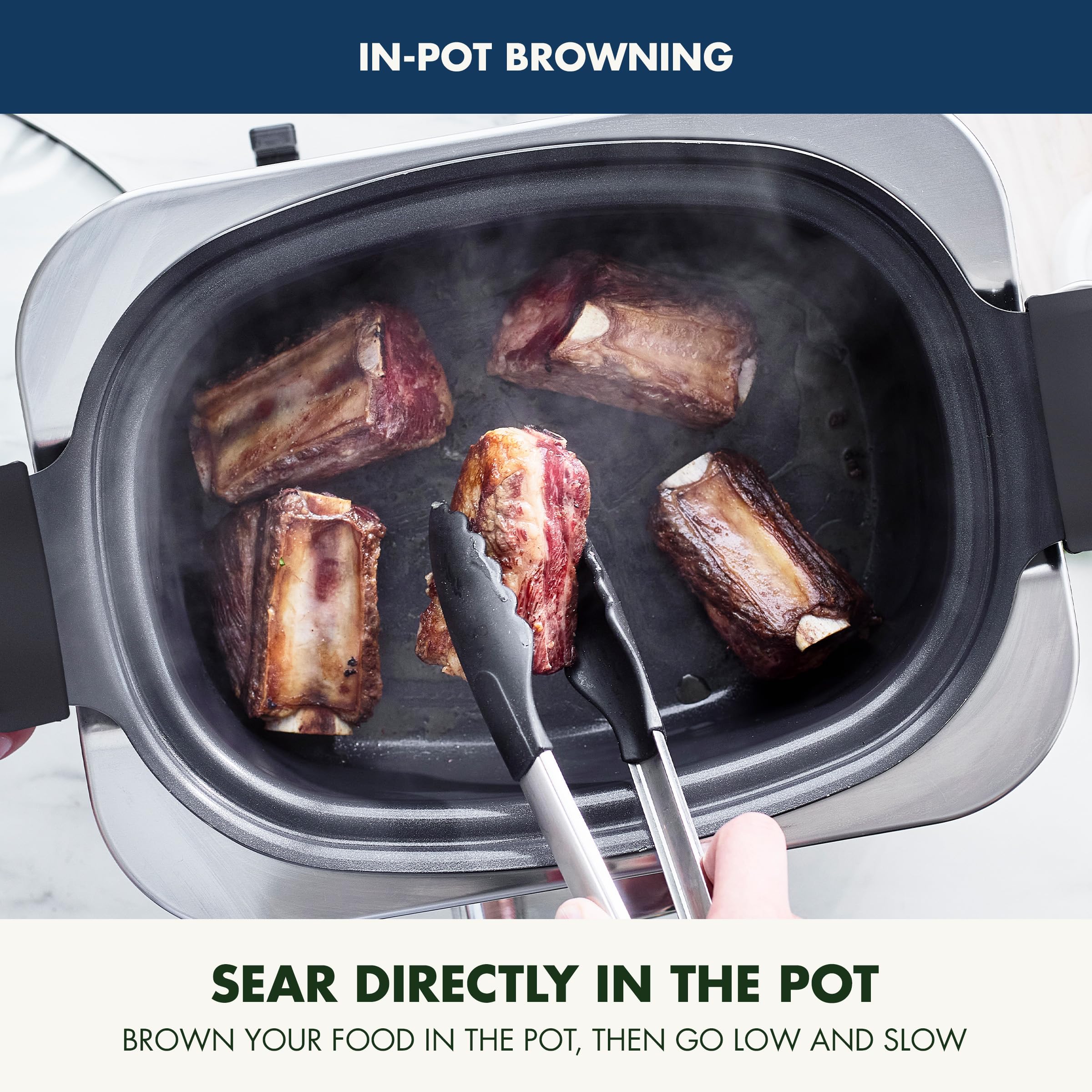 GreenPan Elite 8-in-1 Programmable 6QT Electric Slow Cooker with Dishwasher Safe Lid & Removable Crock - PFAS-Free Healthy Ceramic Nonstick Multi-Cooker for Searing, Sautéing, Steaming, Roasting - Perfect for Family Dinners & Meal Prep (Oxford Blue)