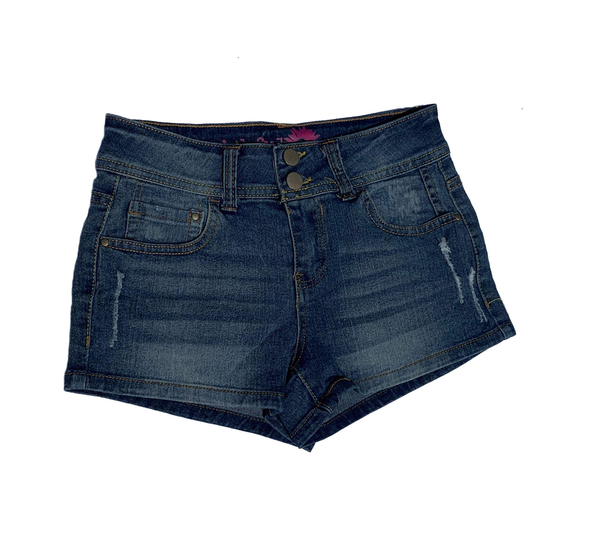 Junior Shorty Double Button Denim Shorts - High Waist Distressed Denim Shorts for Women & Teens - Perfect for Summer, Beach, and Casual Outfits