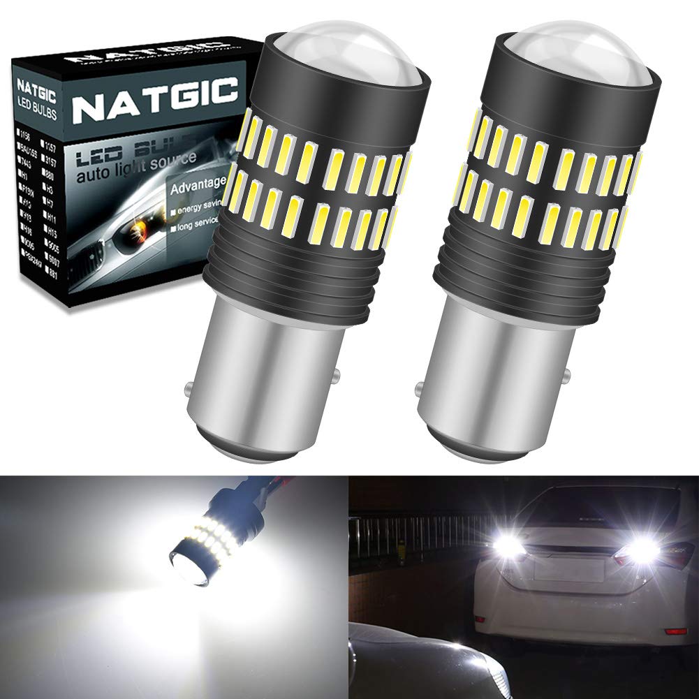 1157 BAY15D LED Bulbs 2400LM 48-SMD 4014 Chipsets with Lens Projector - Super Bright Xenon White Backup Reverse Lights, Tail Lights, Brake Lights, Side Marker Lights (Pack of 2) - Perfect for Trucks, SUVs, Cars & Motorcycles