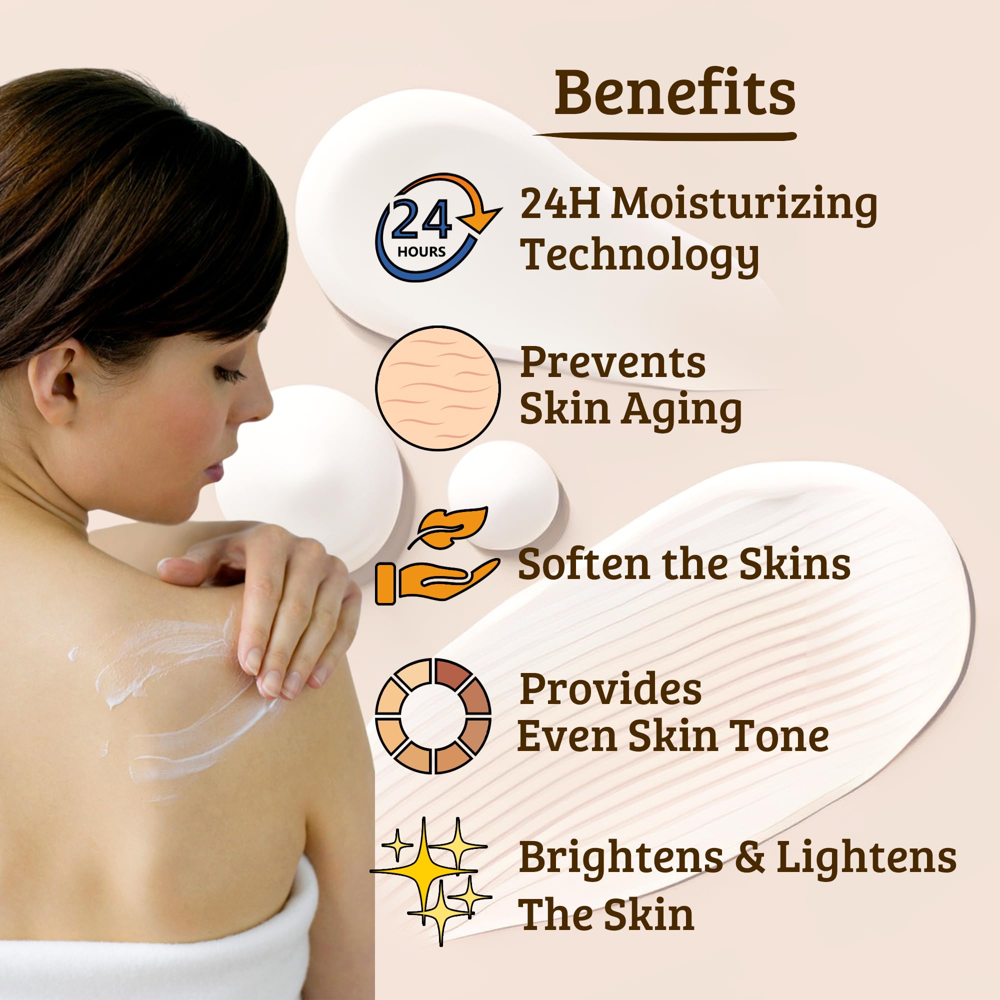 Bornfeel 24-Hour Deep Moisturizing Body Lotion - Hydrates, Brightens & Evens Skin Tone | Anti-Aging, Non-Greasy Cream for Dry Skin | Smooth & Lightweight Formula - 200g | Perfect for Daily Use & Nighttime Skincare Routine