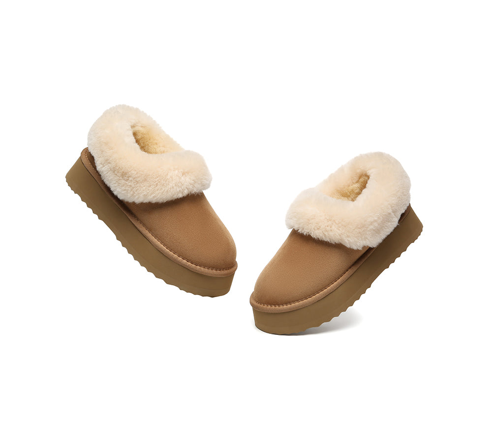 Australian Shepherd® Women's UGG Slippers - Genuine Sheepskin Wool Collar Ankle Boots with Platform Sole | Cozy Indoor/Outdoor House Shoes for Winter Comfort