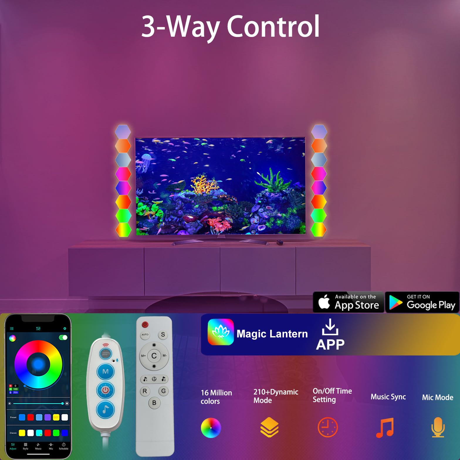 Hexagon Light Panels - RGB LED Wall Lights with App & Remote Control, DIY Hexagon Lighting for Home Decor, Music Sync Smart LED Panels - Perfect for Bedroom, Gaming Room & Party Atmosphere