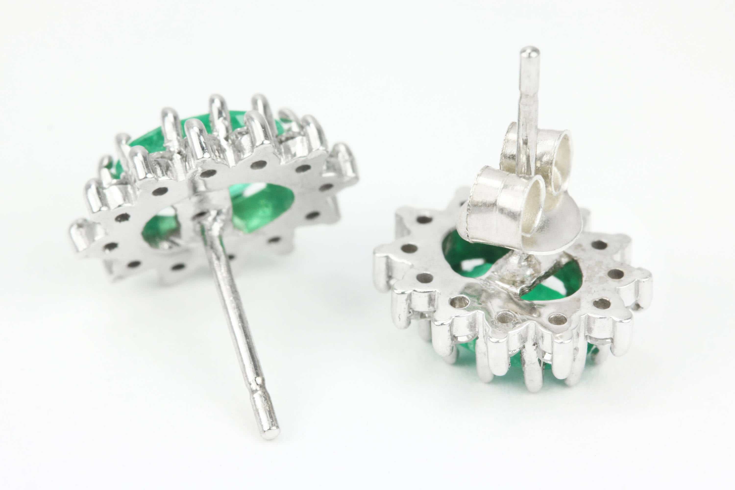 2.55 Carat Oval Emerald & Round Diamond Halo Earrings in 14K Gold - Perfect for Weddings, Parties & Special Occasions