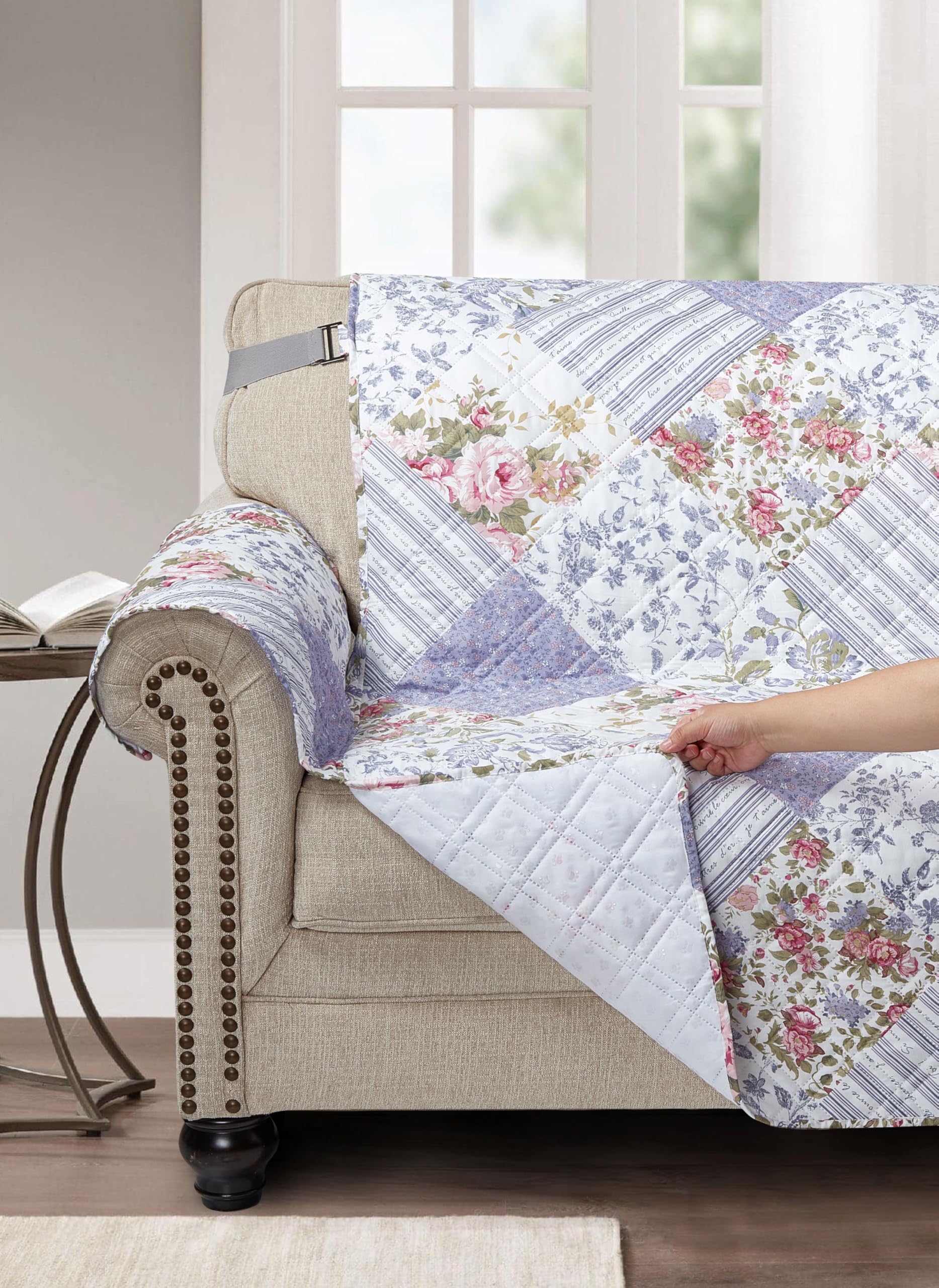 Brilliant Sunshine Rose Violet Patchwork Quilted Recliner Slipcover - 26