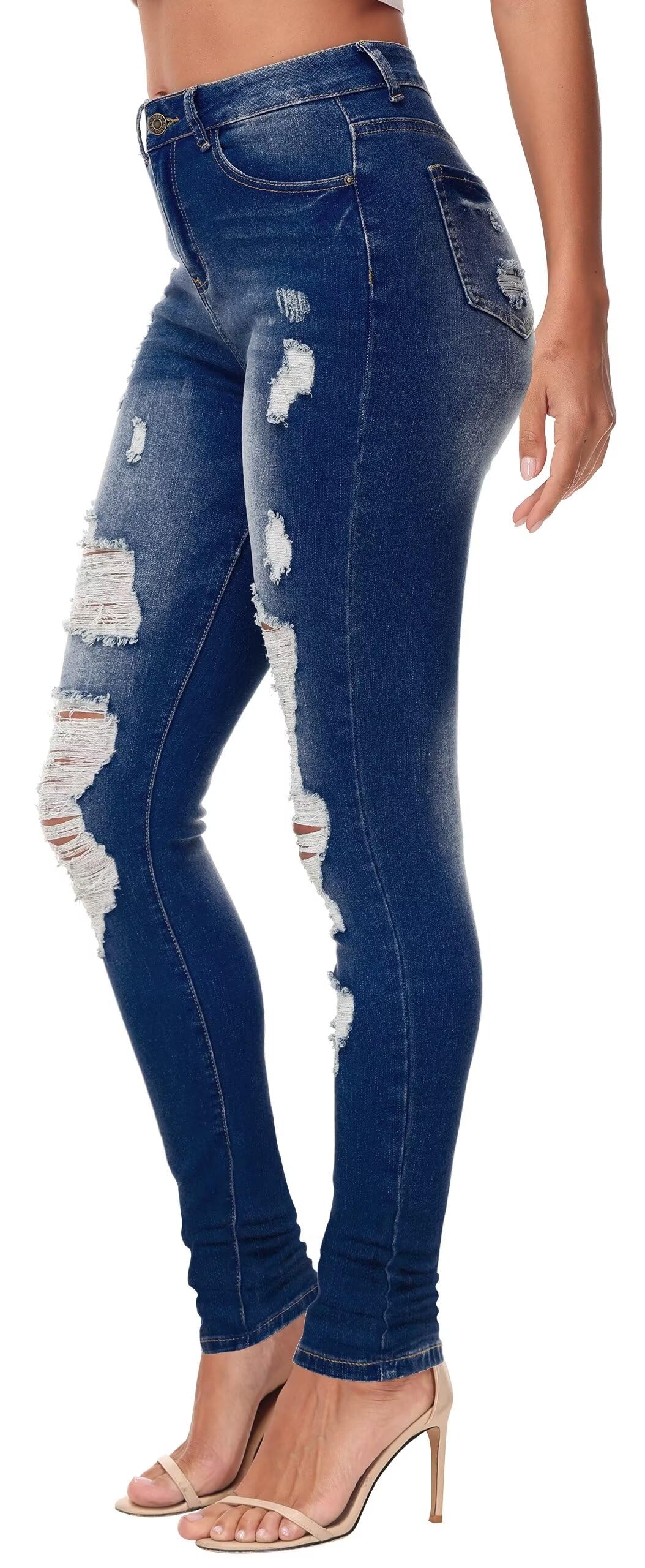 AMRSPENG Women's High Waisted Ripped Stretch Skinny Jeans - Butt Lifting Distressed Denim Pants for Casual Wear & Night Out