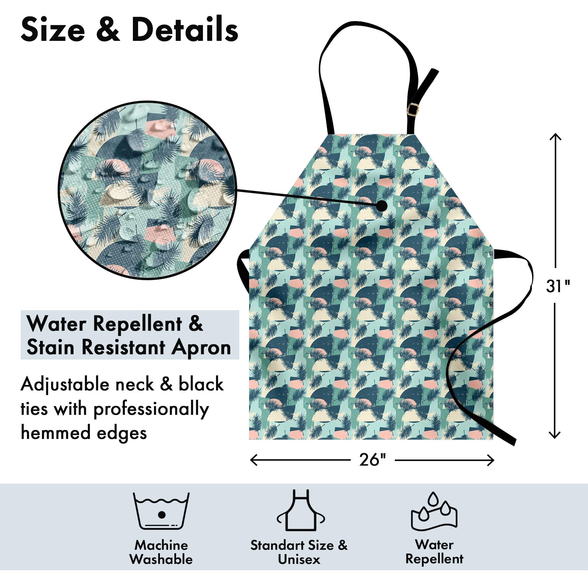 Ambesonne Tropical Apron - Hawaiian Leaves Design, Adjustable Unisex Kitchen Bib for Cooking & Gardening, Slate Blue Multicolor - Perfect for BBQ & Outdoor Parties