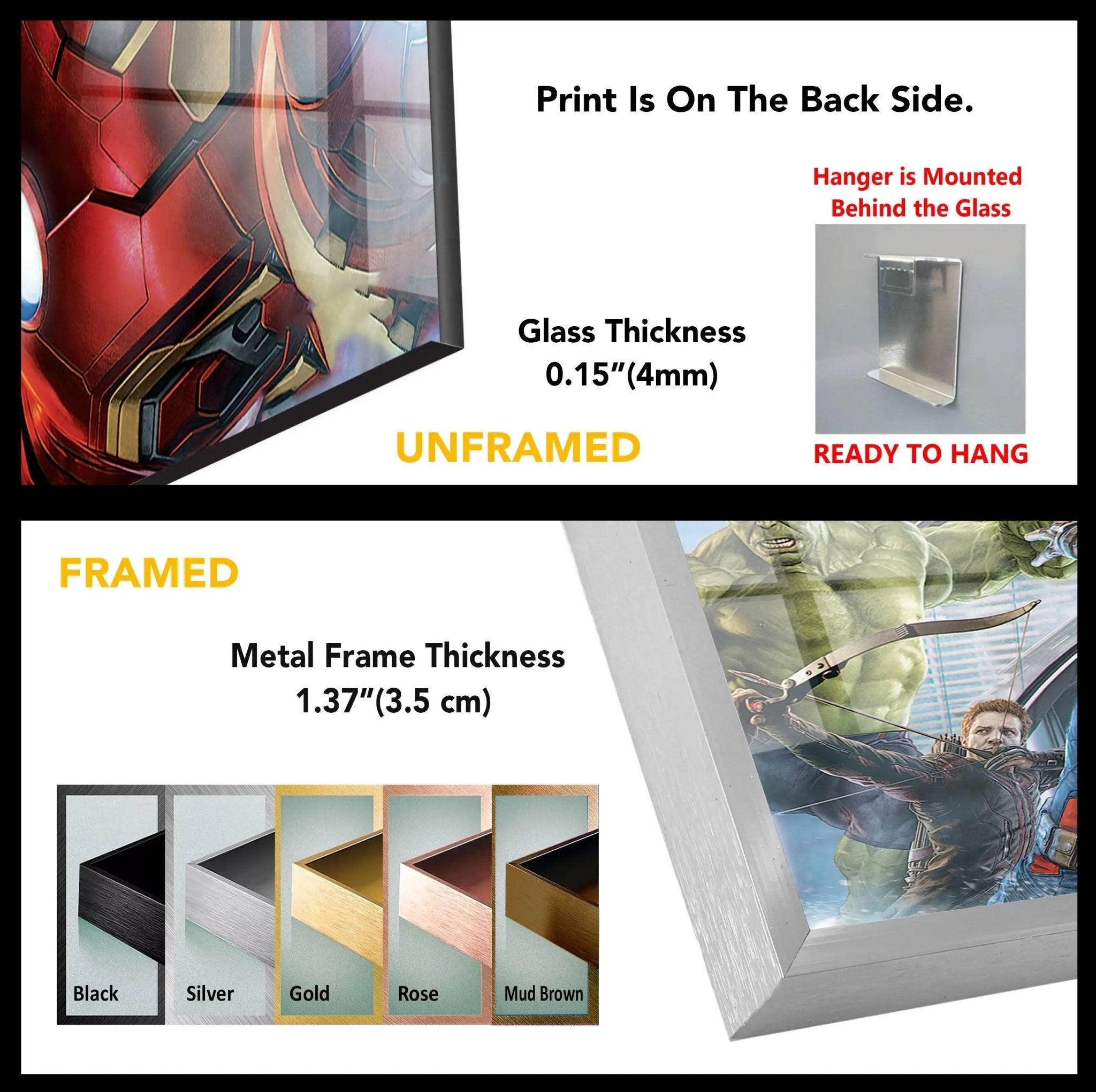 Marvel Avengers Superhero Glass Wall Art - Iron Man, Captain America, Hulk & Thor - Perfect for Home, Office & Game Room Decor